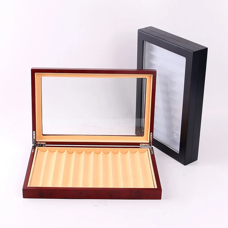 12 деревянных ручек коробка дисплей чехол для хранения ручка держатель коллектор Органайзер коробка с прозрачным окном черный