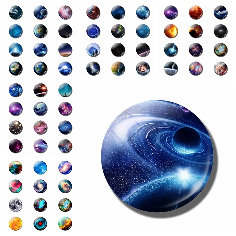 

12pcs starry space fridge magnet 25MM Nebula glass convex round fridge sticker message board refrigeratorsticker homedecoration