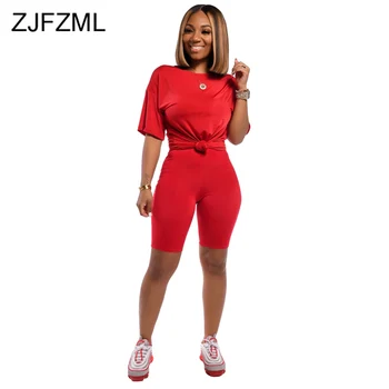 

Solid Fitness Two Piece Sets Women Clothes Round Neck Short Sleeve Basic T-Shirt and Bodycon Knee Length Pants Summer Outfits