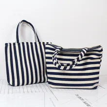 Полоски сумка из ткани, на молнии маленькая тканевая сумка бенто ланч бокс сумка Японский Стиль Harajuku-Стиль для любителей литературы и искусства из хлопка и льна Th