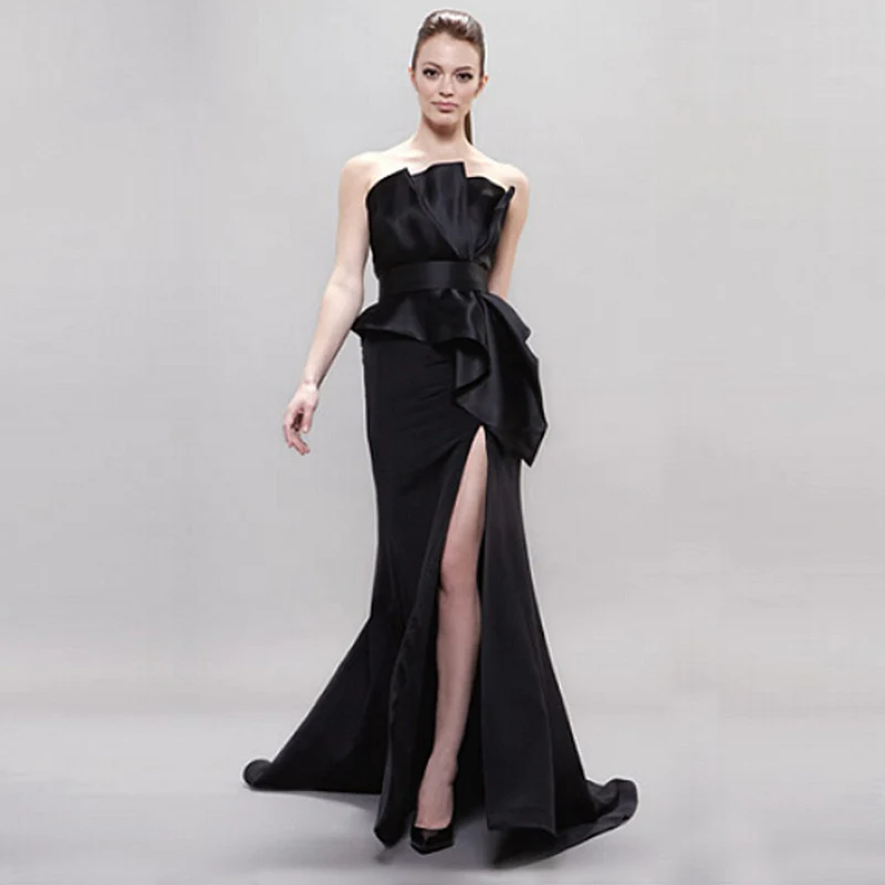 Black as picture NBS028, роскошное черное Атласное Вечернее платье, платье-футляр с разрезом спереди, платье для выпускного вечера в стиле русалки, Красивое Праздничное Платье для девочек - Цвет: Black as picture