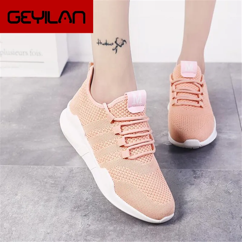 

Women Sneakers Summer Fashion Breathable Air Mesh Lace Up Casual Shoes Ladies Soft Flat Comfort Walking sports shoes Y54