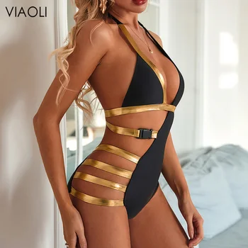 

New Vintage One Piece Swimsuit Women One Piece Swimwear Deep V-Neck Hollow Back Swimming Suit Bikini Push-Up Bathing Beachwear