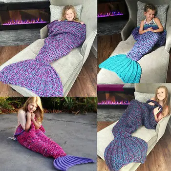

New Fashion Super Soft Warm Hand-Crocheted Mermaid Tail Blanket Sofa Blanket Kid Blanket