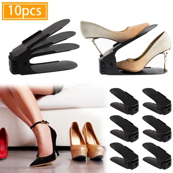 

10pcs Shoe Organizer Double Shoebox Rack Adjustable Space Saving Range Shoe Storage Shelf Slot Save Space Closet Range Shoes