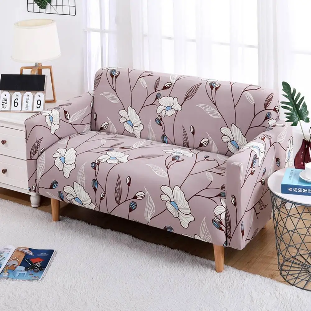 Короткие цветы серый белый сшитый диван крышка Slipcover стрейч эластичный
