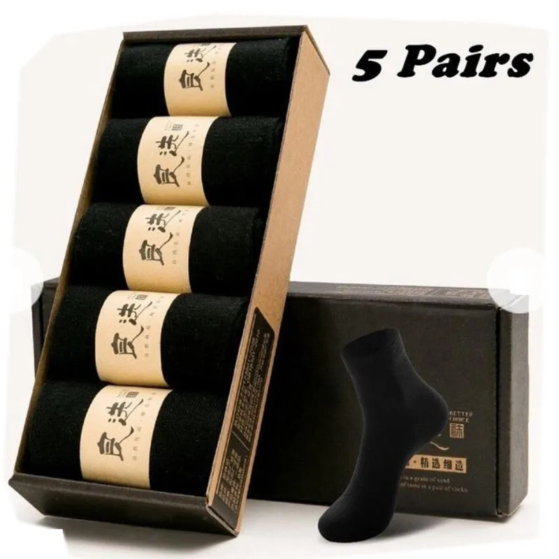 

5Pairs / Lot Simple design Bamboo Fiber Comfortable Health Bamboo Fiber Antibacterial Sock Men Men's Soft Mid Cotton Socks
