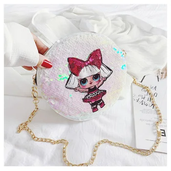 

LOL Surprise Dolls Women Backpack with Sequins Fashion Trend Women Wild Chain Toiletry Bag PU Round Small Wallet 2020 NEW