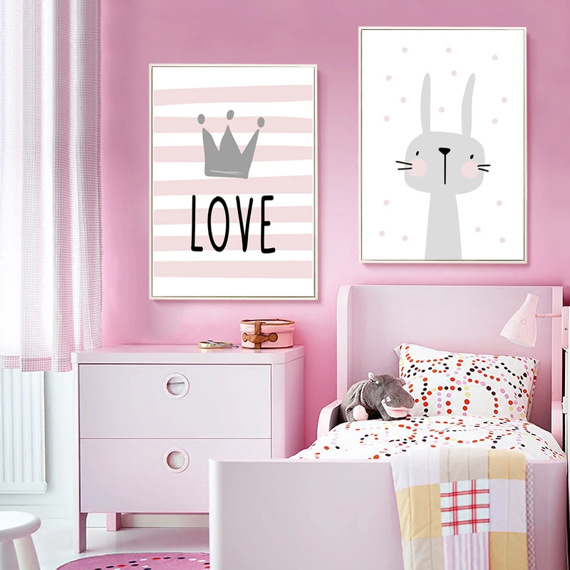 Lovely-Nordic-Cartoon-Elephant-Deer-Rabbit-Canvas-Art-Painting-Print-Poster-Picture-Wall-Baby-Children-s