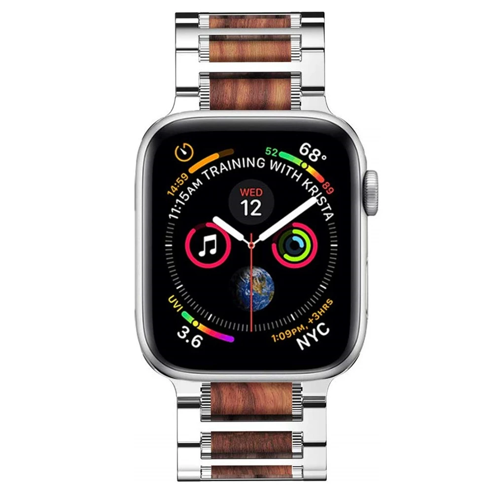 Подходит для Apple Watch 5 ремешок 44 мм 40 мм нержавеющая сталь натуральный деревянный красный сандаловое дерево ремешок для iwatch 4 3 2 браслет