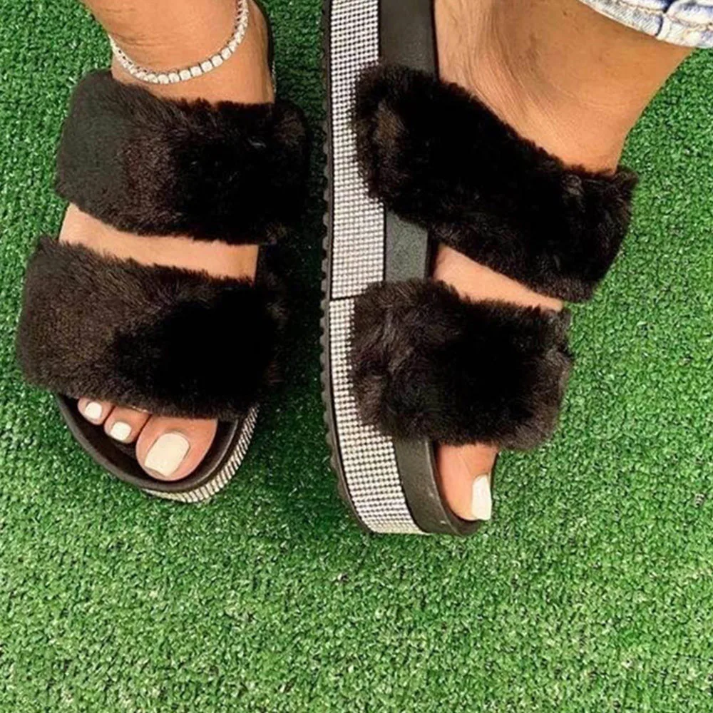 fur two strap slides
