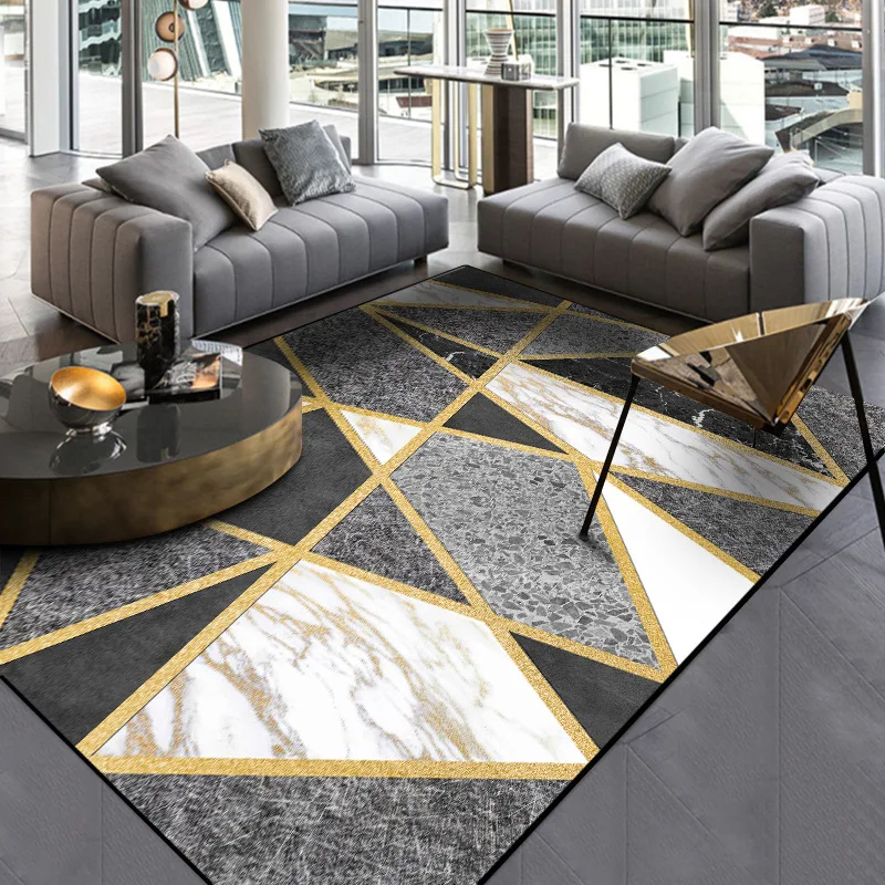 

Geometric gold line European style marble pattern carpet living room sofa coffee table carpet home decoration bedroom floor mat