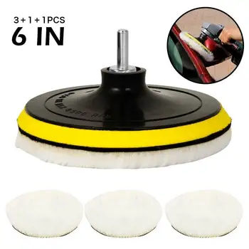 

5Pcs 6 in Wool Polishing Pads Buffing Pads with Hook & Loop Drill Adapter For Car Polisher Polishing and Buffing Car Accessories
