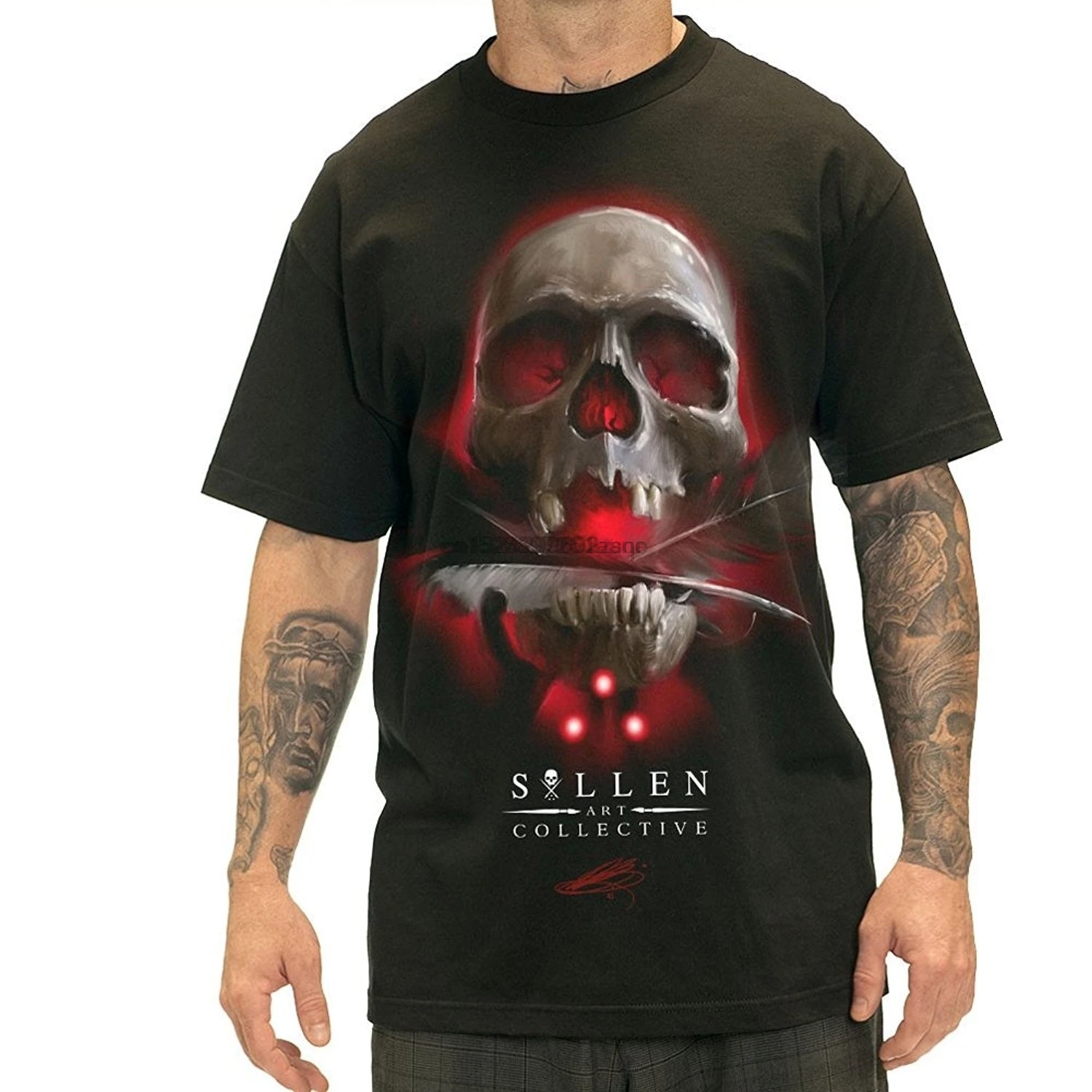 

Men Sullen Robertson Tattoo T-Shirt Black Short Sleeve Printed Tee Shirts