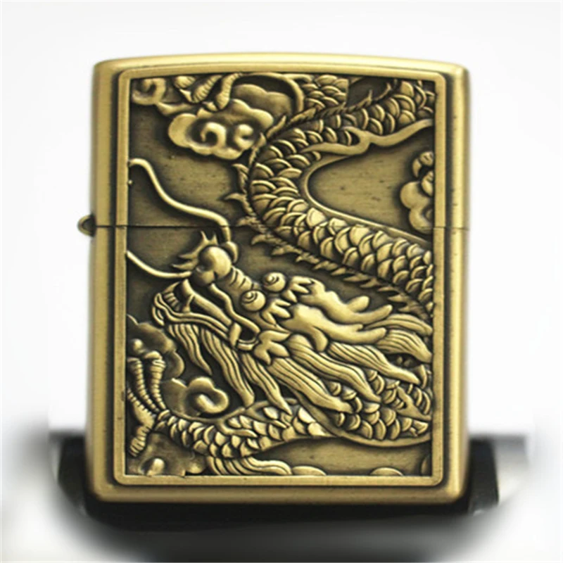 Dragon4 Керосиновая Зажигалка для сигарет, рельефная бронзовая Зажигалка в виде дракона, масляная металлическая гладкая шлифовальная машинка, подарок для мужчин без топлива - Цвет: Dragon4