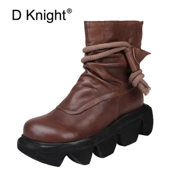 

2021 New Punk Platform Ankle Boots Women British Autumn Retro Thick-soled Wedges Chelsea Motorcycle Boots Women Shoes High Heels