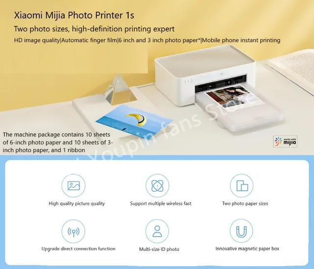 Xiaomi Mijia Photo Printer 1S Haute Définition Couleur Sublimation 3/6  Pouces Portable Photo Papier Portable Smart APP Imprimante À Distance Du  115,46 €