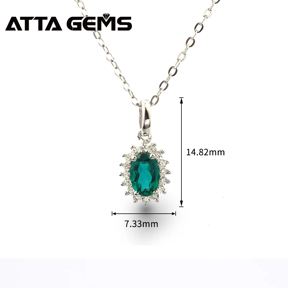 CS-DB Silver Oval Green Gem 2ct EmeraldPendants Necklaces For Womens
