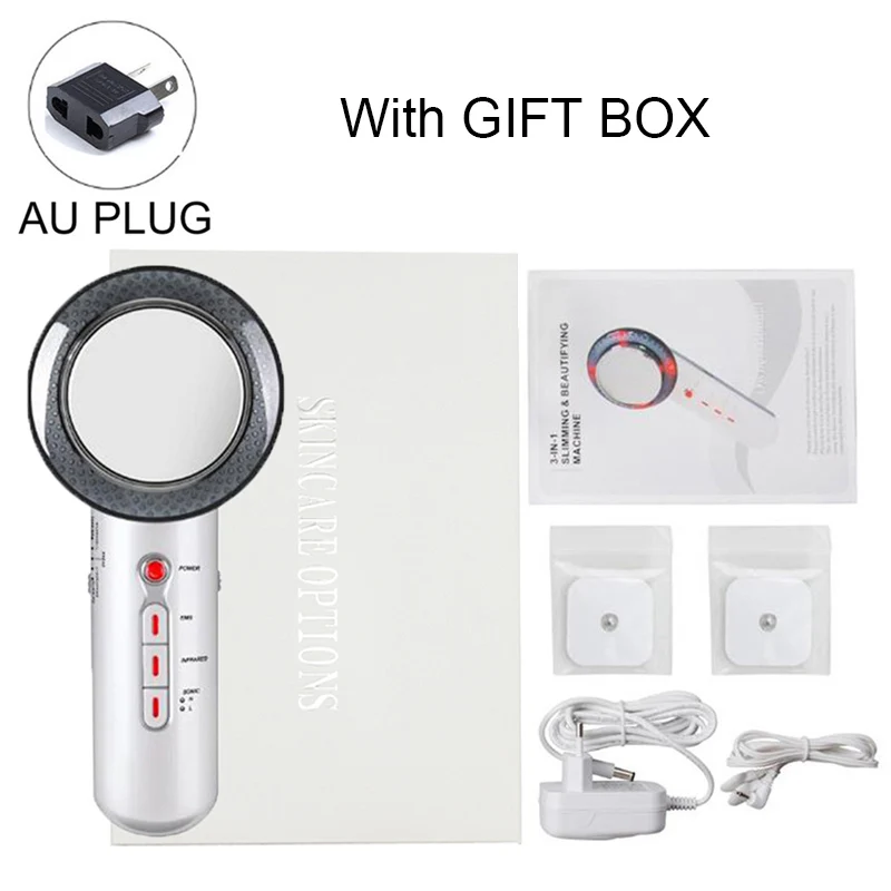 AU Plug with box Ультразвуковая кавитация, EMS, массажер для похудения, потеря веса, Антицеллюлитный жиросжигатель, гальваническая инфракрасная ультразвуковая волновая терапия - Цвет: AU Plug with box