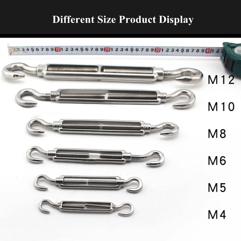 M5~M24 304 Stainless Steel Turnbuckle Wire Rope Tension Device Shading Net Tarpaulin Installation DIY Tools Flange Bolt Hook