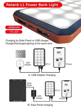 

4000mAh power bank light solar power reading camping lamp rechargeable flashlights charge discharge lighting at same time