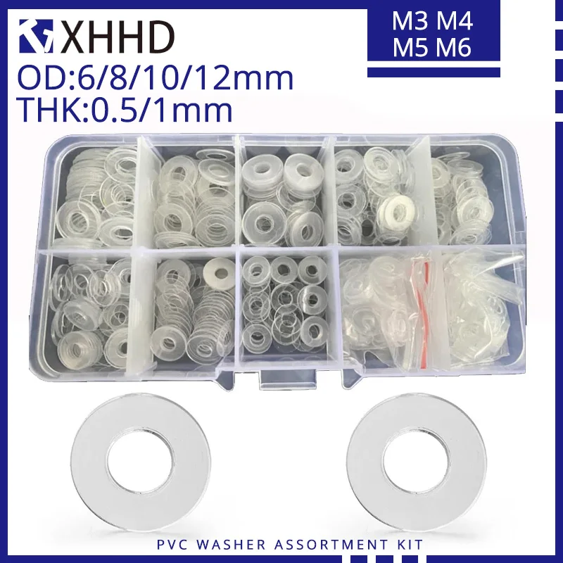 500PCS PVC Washers M3 M4 M5 M6 Hard Plastic Gasket Transparent Insulation Flat Paded For Screws Assortment Kits 6MM 8MM 10 12MM
