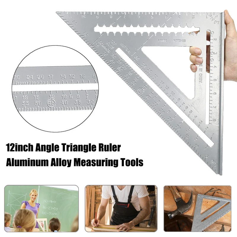 12inch Aluminum Alloy Right Angle Triangle Ruler Protractor Framing Woodworking Speed Square Angle