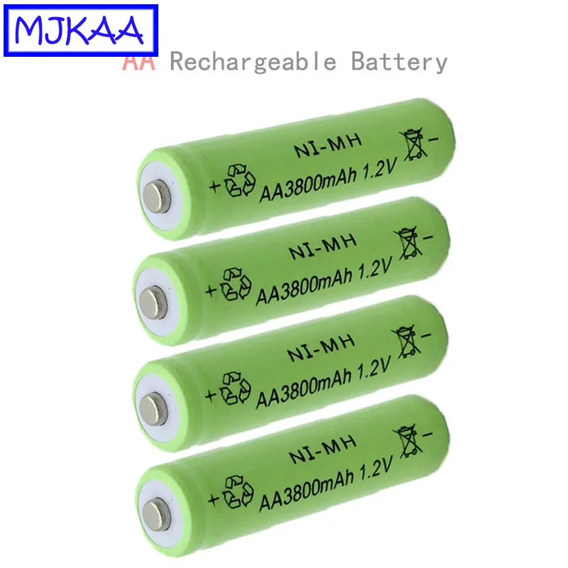 MJKAA 4 шт. AA 1,2 в 3800 мАч ni-mh перезаряжаемые батареи зеленый никель-металл-гидридные батареи 14 мм* 50 мм для часов игрушки