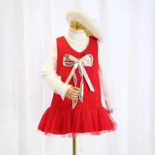 Рождественское платье для девочек осень-зима платье для девочек с блестками и бантом, женское сокровище платье без рукавов