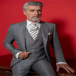 2021 New High-Quality Custom Gray Notched Lapel Men's Suit, Groom, Tuxedo, Groomsman Wedding 3-Piece Set (Jacket + Vest + Pants)