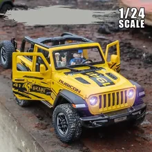 

1:20 Convertible Jeep Wrangler Rubicon Alloy Car Model High Simulation Metal Children Acousto-Optic Toy Car Collection Ornaments