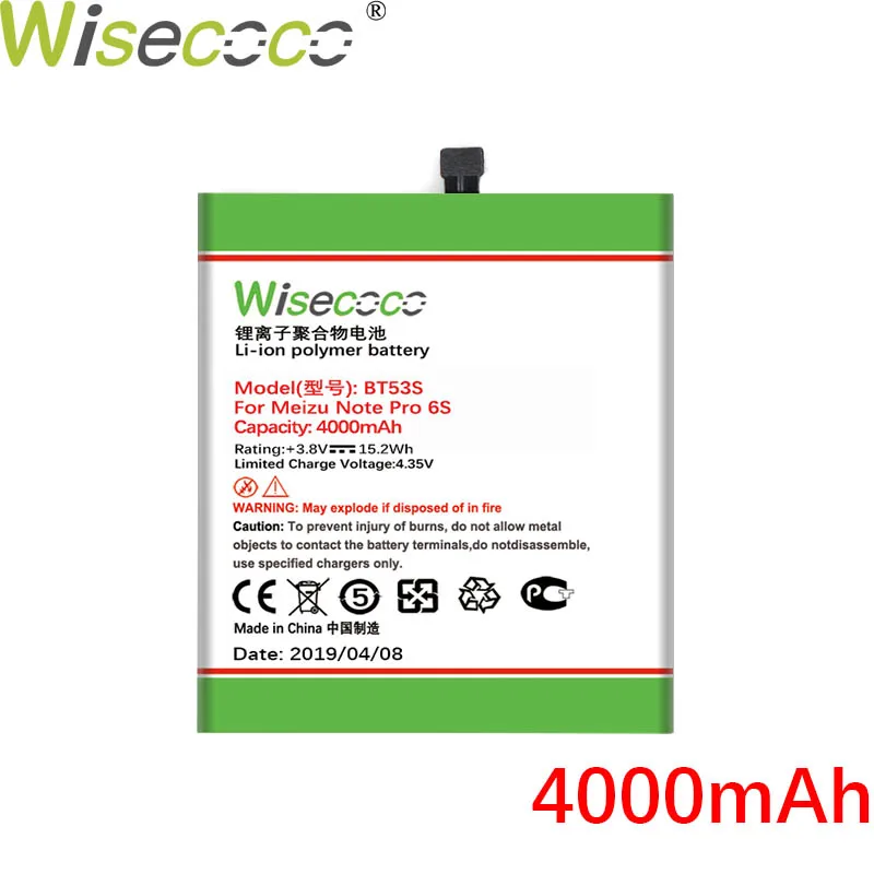 WISECOCO 4000 мАч BT53S батарея для телефона Mei zu Note Pro 6S новейшее производство высокое качество батарея с номером отслеживания