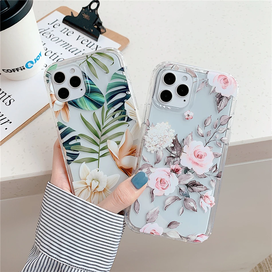 Ударопрочный цветной чехол для iPhone 7 8 Plus X XS 11 12 Pro MAX XR прозрачный силиконовый с