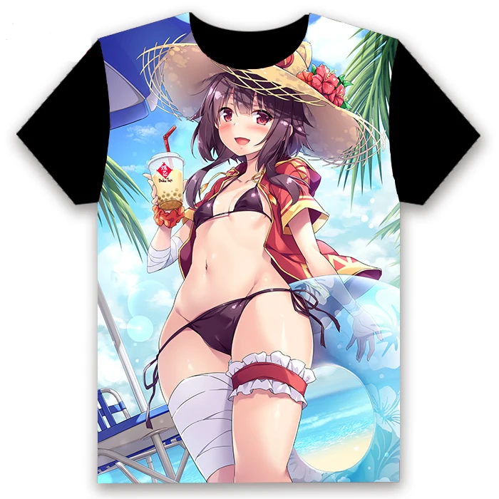 Модная мужская футболка аниме KonoSuba Megumin Aqua Darkness Satou Kazuma, косплей, короткий рукав, унисекс, повседневная черная футболка, топы - Цвет: 15