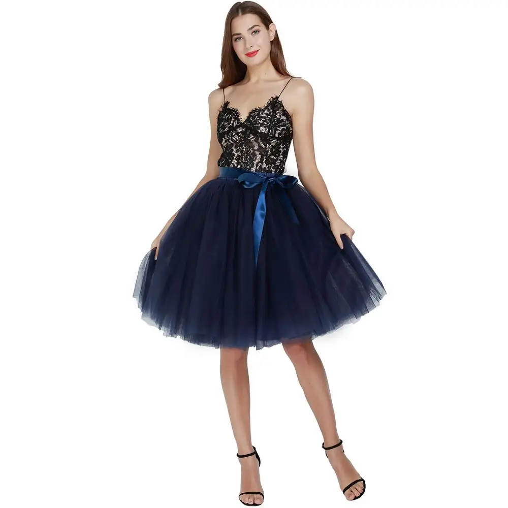 Navy blue Горячая Распродажа, юбка-американка для взрослых, плиссированная юбка, 7 многослойная Тюлевая юбка, студенческий милый стиль, большая позирующая Сексуальная вечерняя юбка для невесты - Цвет: Navy blue