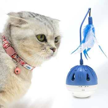 

Cat Toy Feather Wand Stick Electric Wobble Ball Tuimelaar Treat Dispensing Kitten Interactive Toys for Exercise Pet Training Fun
