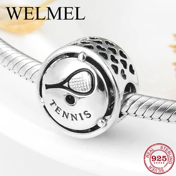 

New 925 Sterling Silver Tennis and racket sports Charm for Women Jewelry Making Fit Original Women charms beads Bracelet
