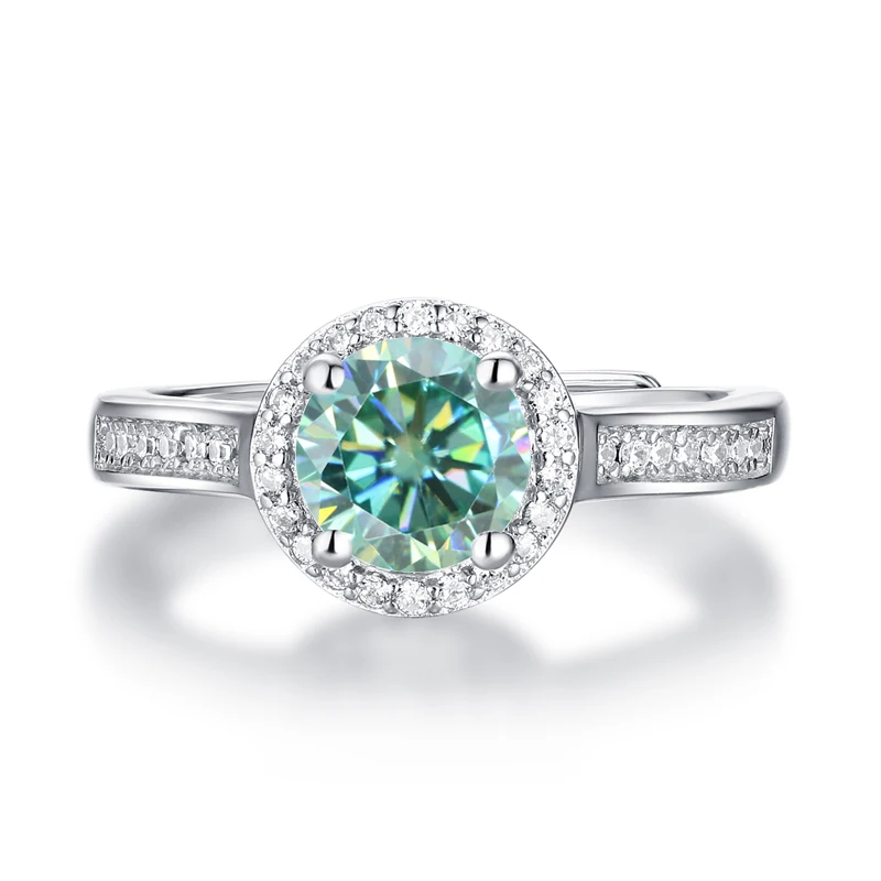 RICA FELIZ 925 Sterling Silver Adjustable Rings For Women 1.0Ct Round Halo Green Moissanite Engagement Ring with Milgrain RicaFeliz • 2022