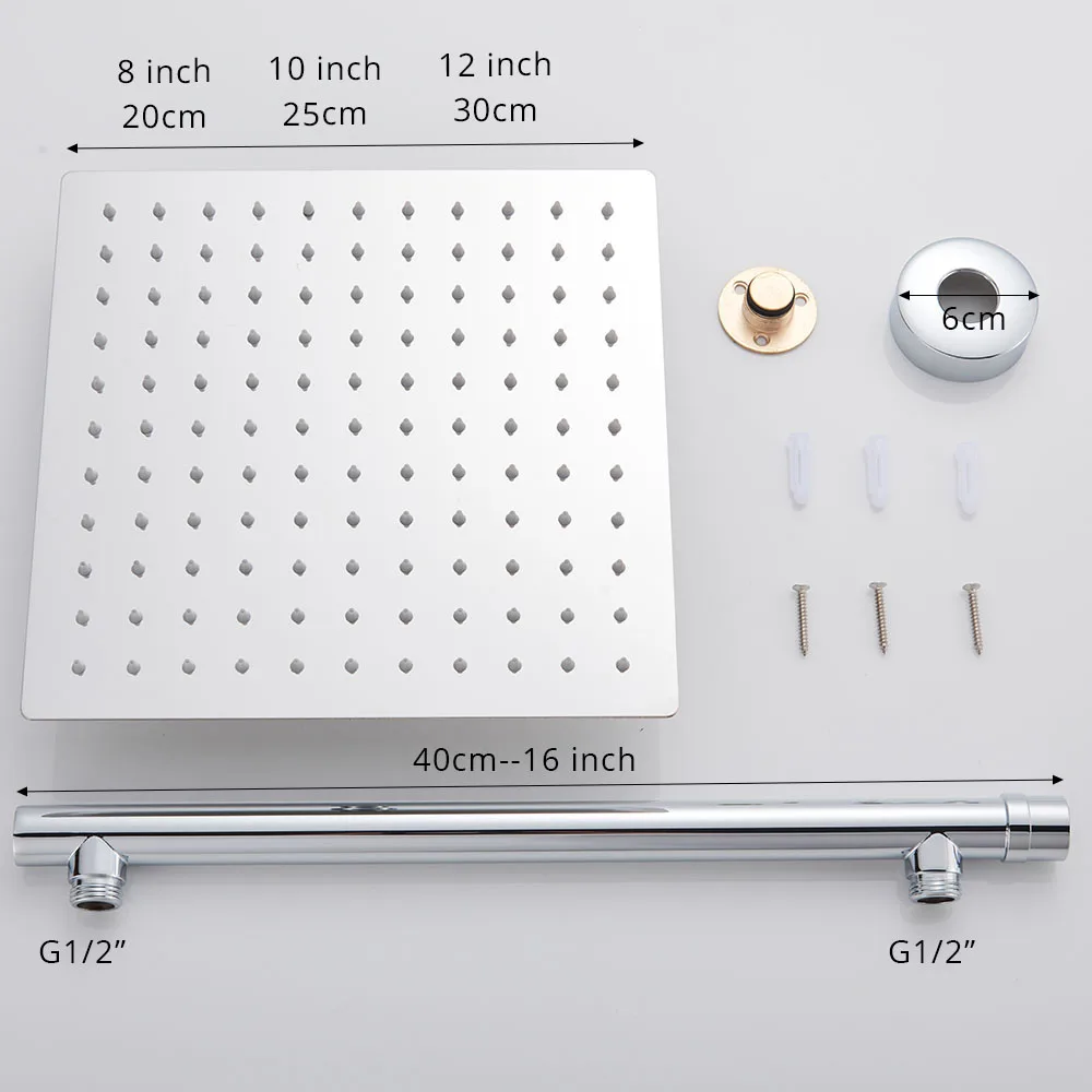 Rozin Black Ultrathin Rainfall Shower Head Wall Mounted Shower Arm Bracket Bar 150cm Hose Bathroom Faucet Set shower hose,shower head extension arm,shower head