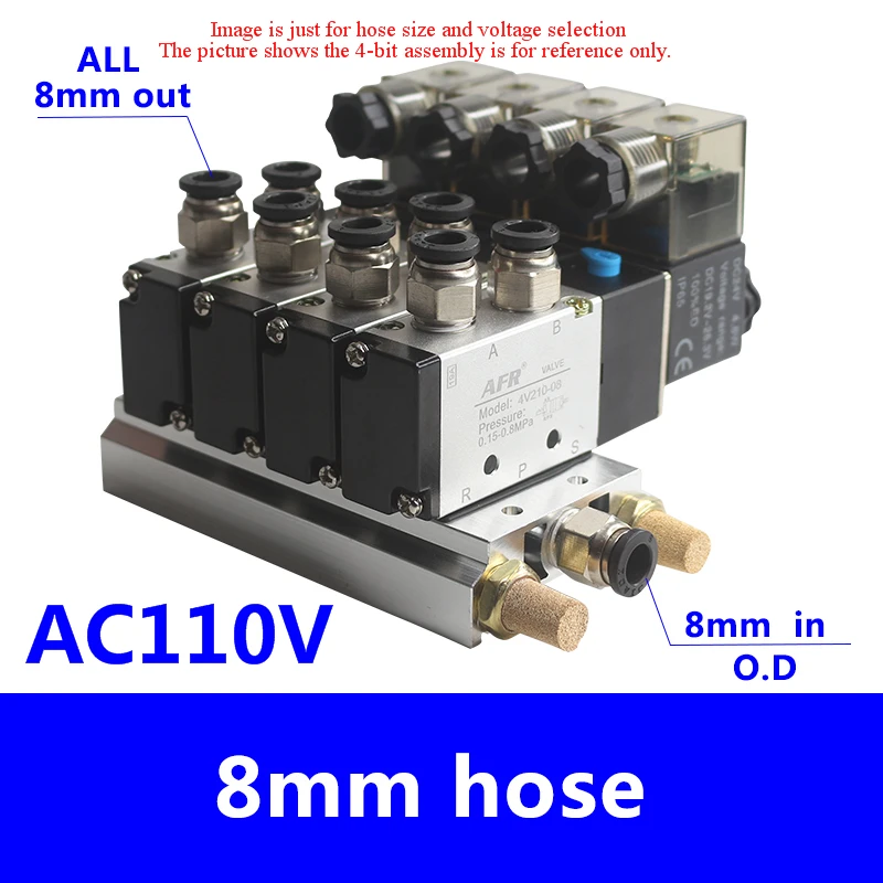 4V210-08 DC24V 12V 2 Позиции 5 способ Четырехместный электромагнитный клапан алюминиевый базовый фитинг глушители набор 3 4 5 6 станций AC220V AC110V - Цвет: AC110V 8 IN 8 OUT