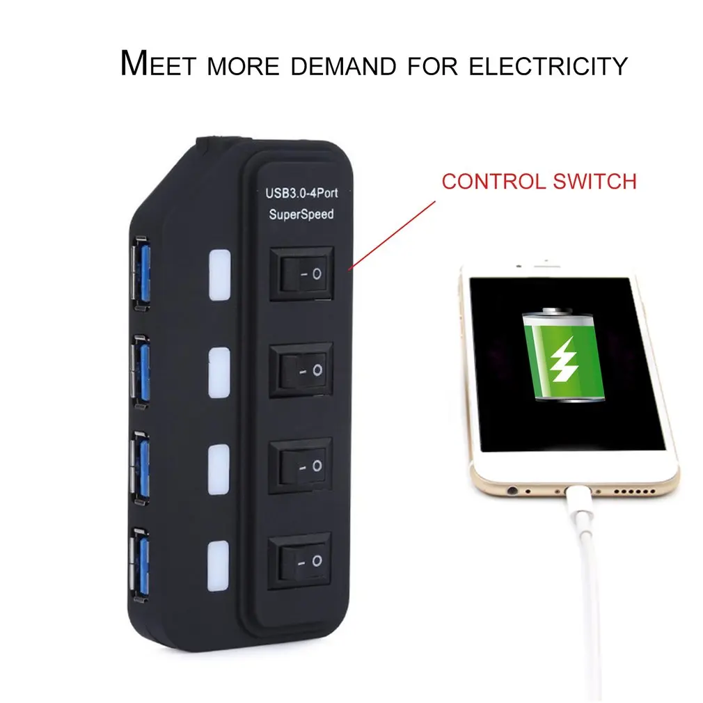 Супер Скоростной USB 3,0-4 порт концентратор USB разветвитель вкл/выкл переключатели+ адаптер питания переменного тока с USB кабель для передачи данных для ноутбука ПК ноутбук