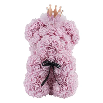 

Foam Artificial Rose Bear With Crown And Sweet Ribbon Bow Eternal Flower Doll Romantic Anniversary Birthday Valentine's Da1