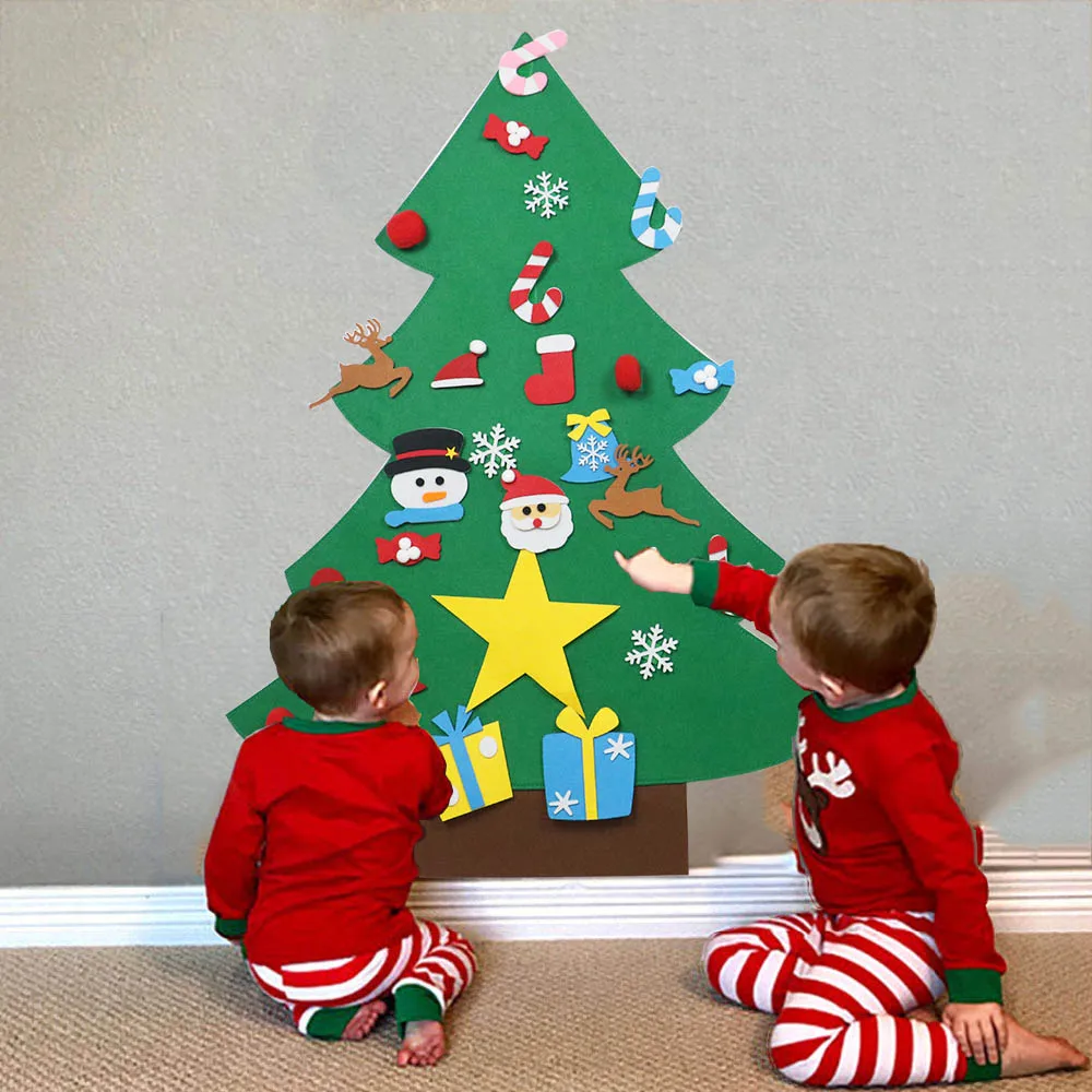 

DIY Felt Christmas Tree with Ornaments 2020 Toddler New Year Toys Craft Artificial Tree Christmas Decorations for Home