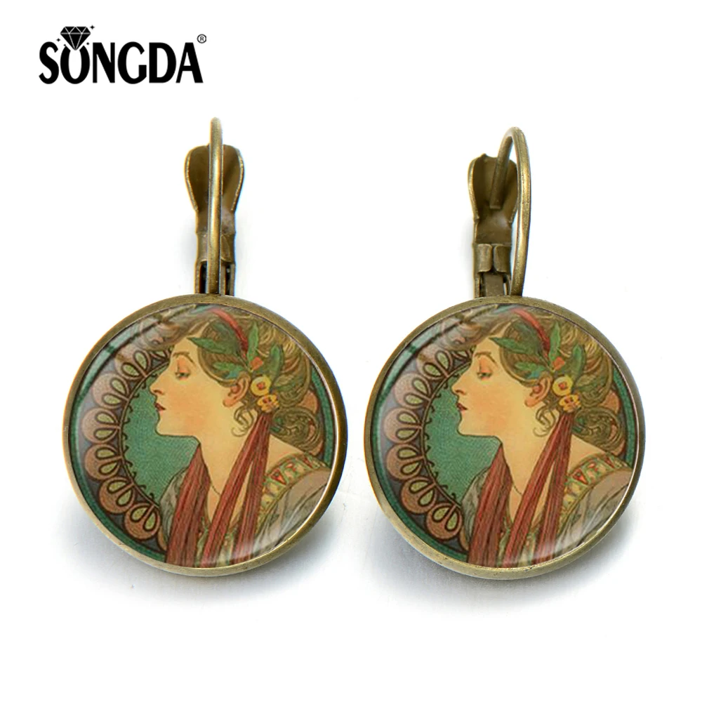 Серьги SONGDA Alphonse Mucha в стиле АР-нуво с рисунком высокого класса четыре сезона