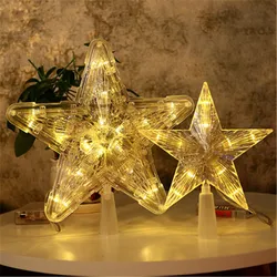 Decoración de árbol de Navidad con luces de estrellas de parte superior del árbol de Navidad, adornos navideños para el hogar con batería