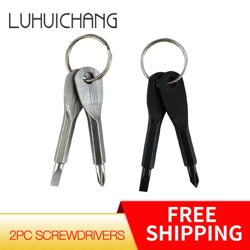

2PC Phillips Screwdrivers Key Shape Precision Cast Steel Mini Slotted Keychain Pocket Repair EDC Tools Multifunction