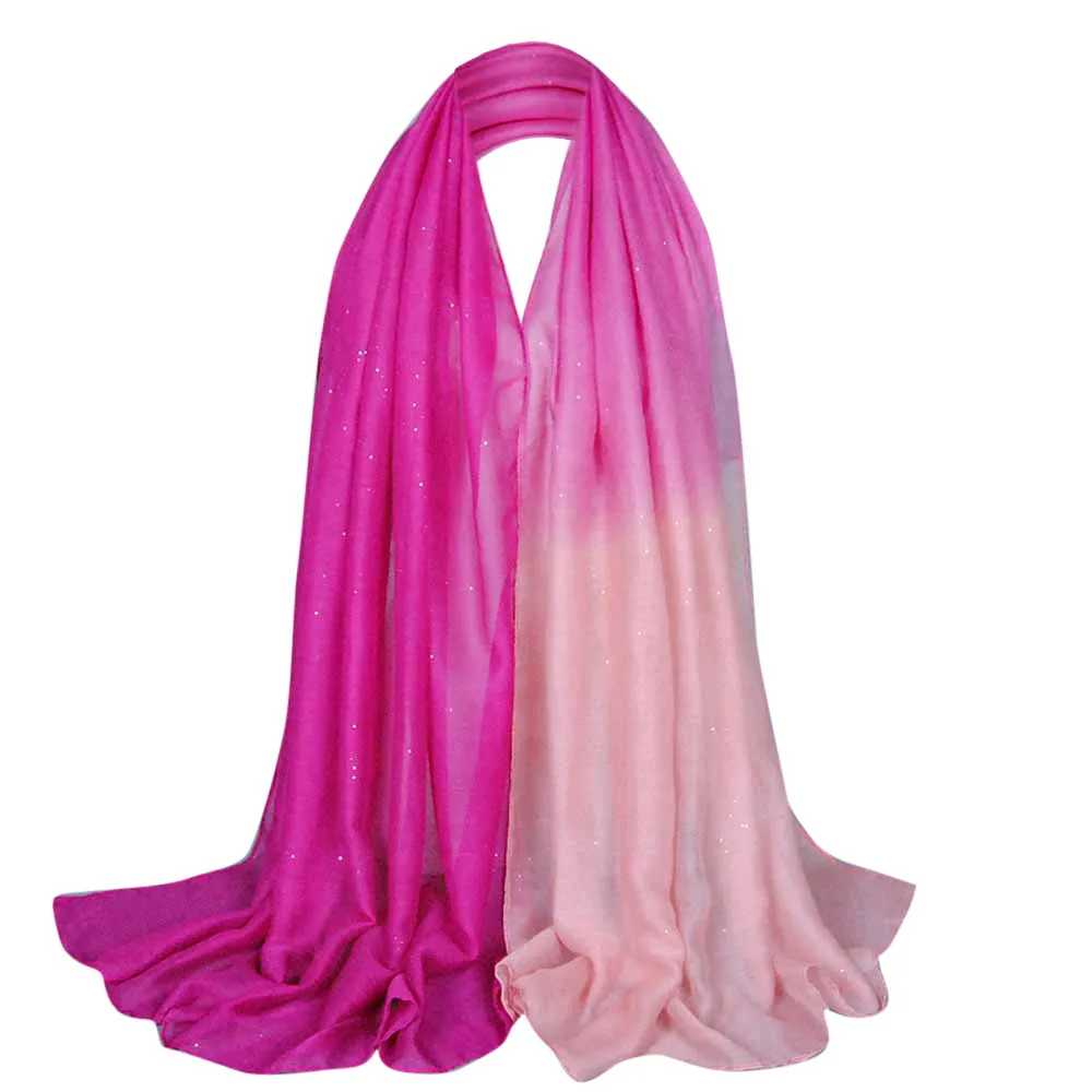 Осень зима блестящий женский длинный шарф-Вуаль мягкий градиентный стиль пашмины шаль палантин мусульманский хиджаб шарфы# O21