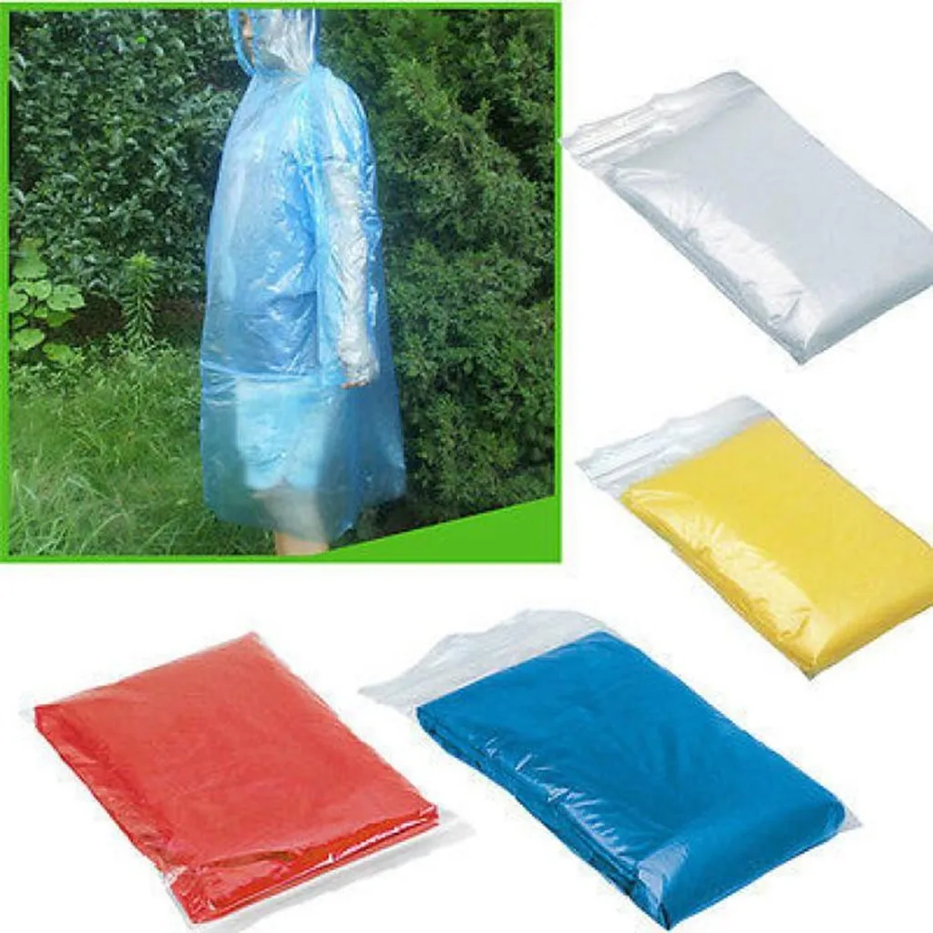 1PCS Disposable Adult Emergency Waterproof Rain Coat Hiking Camping Hood Poncho Travel Must Cover Clear Rainwear Suit | Дом и сад