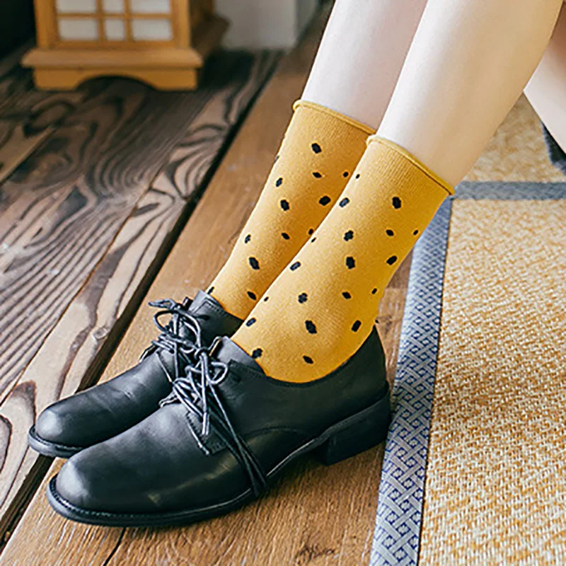 5 пар/партия, женские короткие носки в горошек, женские милые хлопковые винтажные уличные носки Harajuku, японские кавайные носки, все сезоны