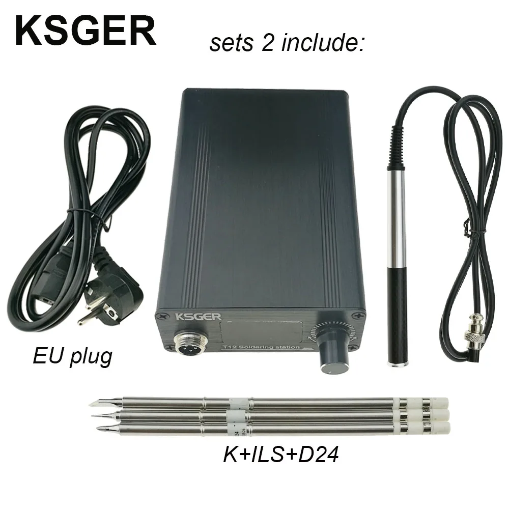 Sets 2 KSGER T12 OLED паяльная станция, железные наконечники STM32 V2.1S, наборы для самостоятельной сборки, 907 ручка, электрические инструменты, автоматический режим сна, 8 s, жестяные банки, штепсельная вилка европейского стандарта - Цвет: Sets 2